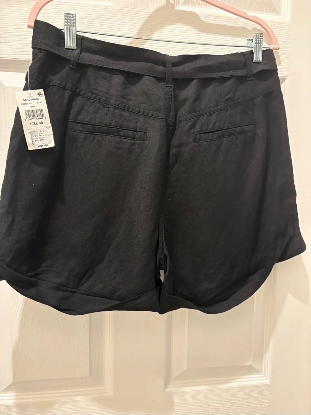 Sanctuary Black Linen Blend Tie-Waist Shorts NWT Size 30 Summer Casual